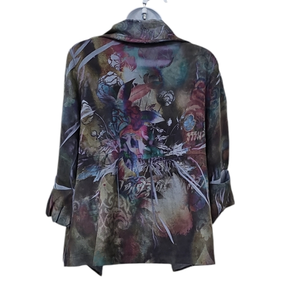 Bleu Boutique Floral Microsuede Jacket Medium Womens Blue Embellished Snap Front - Picture 3 of 4